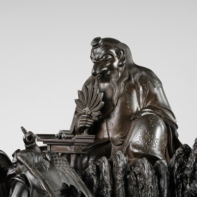 Lot 4 - HISAMICHI: A MASSIVE AND SUPERB BRONZE GROUP OF THE TENGU KING SOJOBO WATCHING OVER HIS SUBJECTS