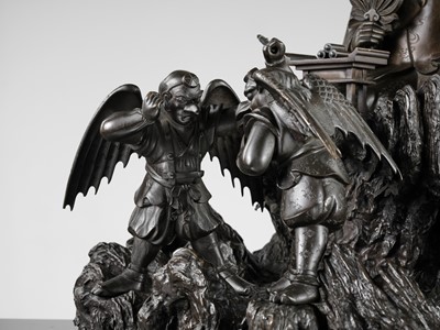 Lot 4 - HISAMICHI: A MASSIVE AND SUPERB BRONZE GROUP OF THE TENGU KING SOJOBO WATCHING OVER HIS SUBJECTS