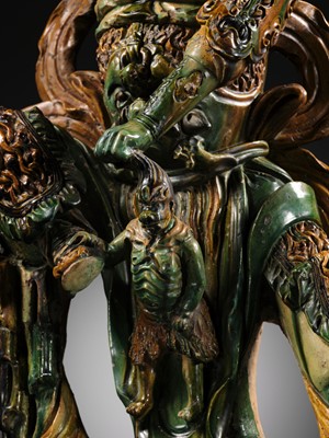 Lot 147 - A LARGE AND IMPOSING SANCAI FIGURE OF THE DAOIST GUARDIAN WANG LINGGUAN, LATE MING DYNASTY