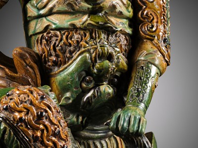 Lot 147 - A LARGE AND IMPOSING SANCAI FIGURE OF THE DAOIST GUARDIAN WANG LINGGUAN, LATE MING DYNASTY
