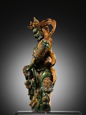 Lot 147 - A LARGE AND IMPOSING SANCAI FIGURE OF THE DAOIST GUARDIAN WANG LINGGUAN, LATE MING DYNASTY
