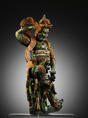 Lot 147 - A LARGE AND IMPOSING SANCAI FIGURE OF THE DAOIST GUARDIAN WANG LINGGUAN, LATE MING DYNASTY