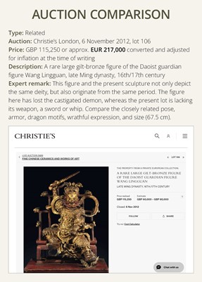 Lot 147 - A LARGE AND IMPOSING SANCAI FIGURE OF THE DAOIST GUARDIAN WANG LINGGUAN, LATE MING DYNASTY