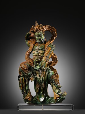 Lot 147 - A LARGE AND IMPOSING SANCAI FIGURE OF THE DAOIST GUARDIAN WANG LINGGUAN, LATE MING DYNASTY