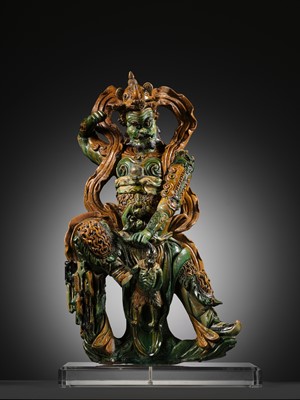 Lot 147 - A LARGE AND IMPOSING SANCAI FIGURE OF THE DAOIST GUARDIAN WANG LINGGUAN, LATE MING DYNASTY