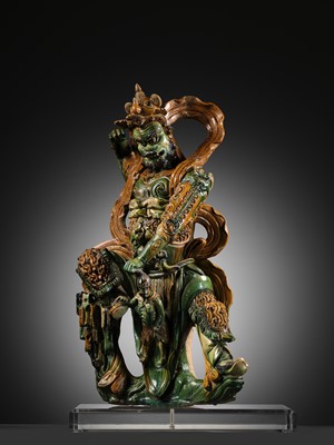 Lot 147 - A LARGE AND IMPOSING SANCAI FIGURE OF THE DAOIST GUARDIAN WANG LINGGUAN, LATE MING DYNASTY