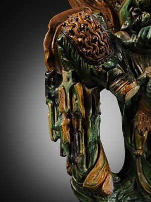 Lot 147 - A LARGE AND IMPOSING SANCAI FIGURE OF THE DAOIST GUARDIAN WANG LINGGUAN, LATE MING DYNASTY