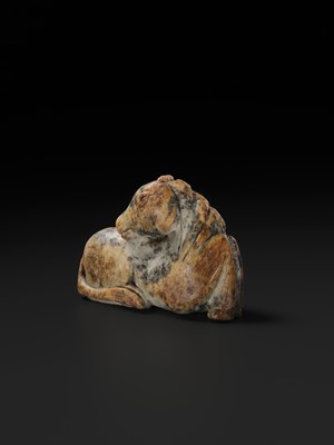 A MOTTLED GRAY AND RUSSET JADE FIGURE OF A HORSE, MING DYNASTY