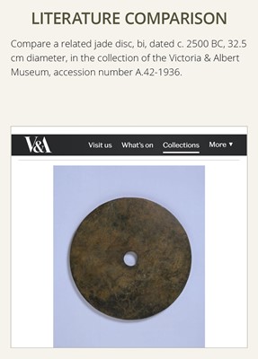 Lot 134 - A VERY LARGE MOTTLED GRAY JADE DISC, BI, LIANGZHU CULTURE