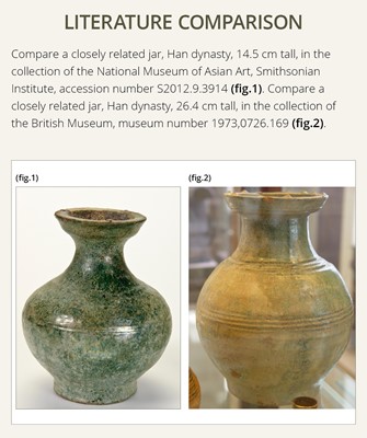 Lot 204 - A GREEN-GLAZED POTTERY JAR, HAN DYNASTY