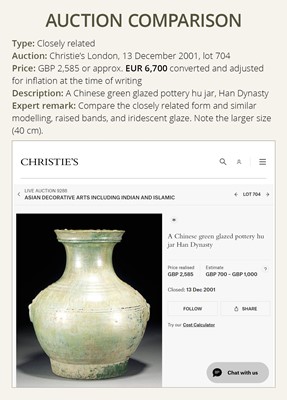 Lot 204 - A GREEN-GLAZED POTTERY JAR, HAN DYNASTY