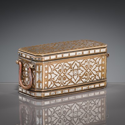 Lot 674 - A SILVER INLAID COPPER ALLOY LIME BOX