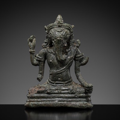 Lot 406 - A RARE BRONZE FIGURE OF GANESHA, KHMER EMPIRE, BAPHUON STYLE