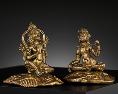 Lot 5 - TWO GILT-BRONZE FIGURES OF MAHASIDDHAS, TIBET, 18TH CENTURY