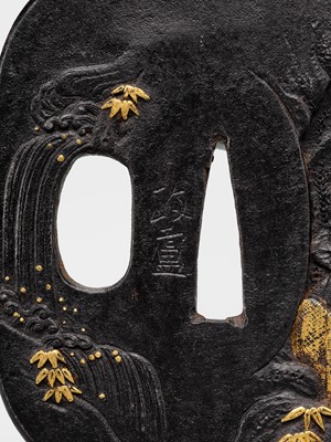 Lot 623 - MASAYOSHI: AN IWAMA SCHOOL IRON TSUBA WITH SHAKA NYORAI IN MEDITATION