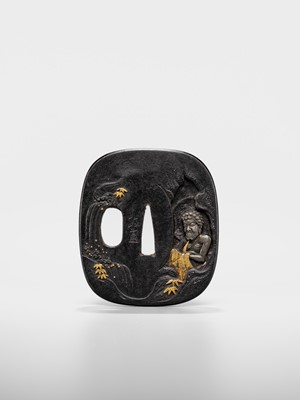 Lot 623 - MASAYOSHI: AN IWAMA SCHOOL IRON TSUBA WITH SHAKA NYORAI IN MEDITATION