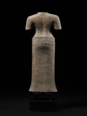 Lot 255 - A LARGE SANDSTONE TORSO OF A FEMALE DEITY, ANGKOR WAT STYLE, ANGKOR PERIOD