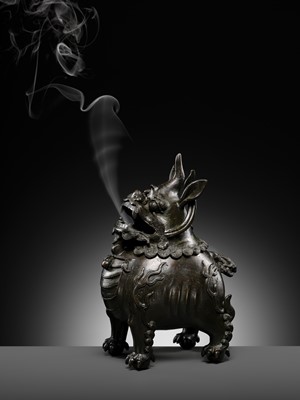 Lot 386 - A RARE BRONZE LUDUAN-FORM CENSER AND COVER, YUAN-MING DYNASTY