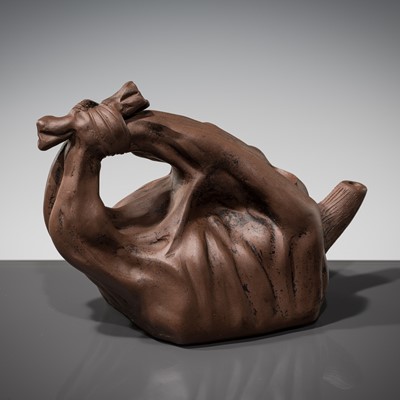 Lot 601 - A YIXING STONEWARE TEAPOT IN THE FORM OF A SACK, BY LU WENXIA (BORN 1966)