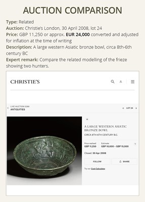 Lot 321 - A WESTERN ASIATIC ‘PROCESSION OF TRIBUTE BEARERS’ CHLORITE VESSEL, 1st MILLENNIUM BC