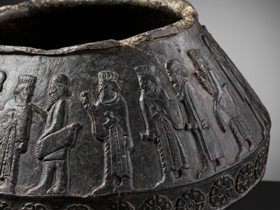 Lot 321 - A WESTERN ASIATIC ‘PROCESSION OF TRIBUTE BEARERS’ CHLORITE VESSEL, 1st MILLENNIUM BC