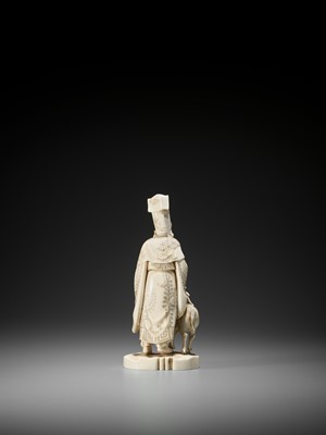 Lot 180 - ISSHIN: AN IVORY OKIMONO OF FUKUROKUJU AND DEER