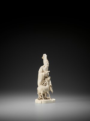 Lot 180 - ISSHIN: AN IVORY OKIMONO OF FUKUROKUJU AND DEER