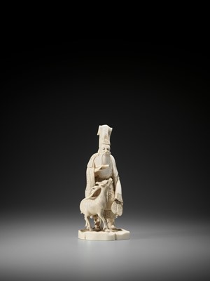 Lot 180 - ISSHIN: AN IVORY OKIMONO OF FUKUROKUJU AND DEER