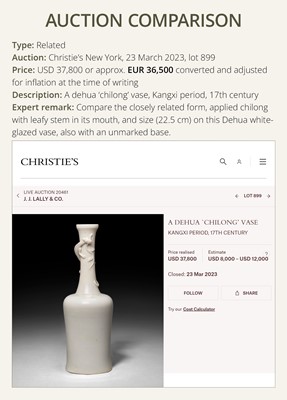 Lot 265 - A FAMILLE VERTE ‘CHILONG AND CARP’ MALLET VASE, YAOLINGZUN, KANGXI PERIOD