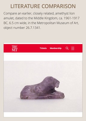 Lot 39 - A MASTERFULLY CARVED AMETHYST ‘CAT’ AMULET, BASTET, LATE PERIOD TO PTOLEMAIC ERA