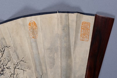 Lot 1638 - A FAN PAINTED WITH A SNOWY LANDSCAPE, AFTER WANG HUI, c 1900s