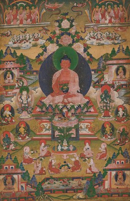 Lot 326 - A THANGKA OF AMITABHA IN SUKHAVATI HEAVEN, 18TH-19TH CENTURY