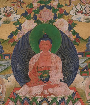 Lot 326 - A THANGKA OF AMITABHA IN SUKHAVATI HEAVEN, 18TH-19TH CENTURY