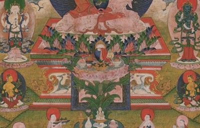 Lot 326 - A THANGKA OF AMITABHA IN SUKHAVATI HEAVEN, 18TH-19TH CENTURY
