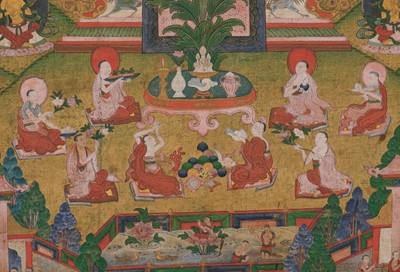 Lot 326 - A THANGKA OF AMITABHA IN SUKHAVATI HEAVEN, 18TH-19TH CENTURY