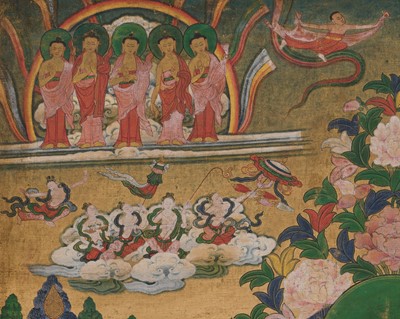 Lot 326 - A THANGKA OF AMITABHA IN SUKHAVATI HEAVEN, 18TH-19TH CENTURY