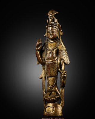 Lot 40 - A GILT-BRONZE FIGURE OF THE WILLOW BRANCH GUANYIN, SUI TO TANG DYNASTY