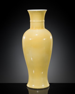 Lot 590 - A LEMON-YELLOW GLAZED BALUSTER VASE, QING DYNASTY