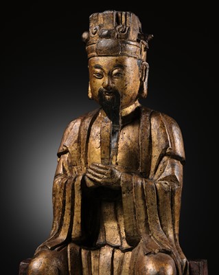 Lot 341 - A LARGE GILT AND LACQUERED BRONZE FIGURE OF THE DAOIST IMMORTAL TIANGUAN, MING DYNASTY