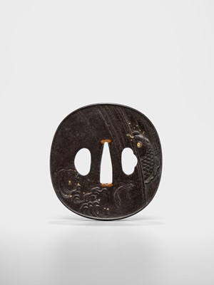 Lot 88 - YOSHIHISA: A FINE IRON TSUBA DEPICTING A DRAGON CARP