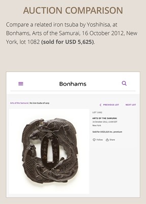 Lot 88 - YOSHIHISA: A FINE IRON TSUBA DEPICTING A DRAGON CARP