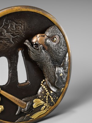 Lot 253 - HAMANO NORIYUKI: A SUPERB HAMANO SCHOOL TSUBA DEPICTING THE MONKEY KING SONGOKU