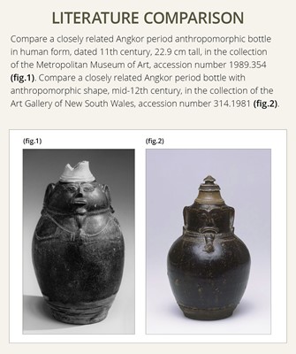 Lot 355 - A BROWN-GLAZED HUMANOID STONEWARE JAR, ANGKOR PERIOD