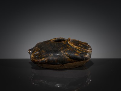Lot 414 - A RARE LIME POT IN THE FORM OF A MONKEY, STONEWARE, ANGKOR PERIOD