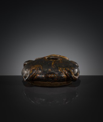 Lot 414 - A RARE LIME POT IN THE FORM OF A MONKEY, STONEWARE, ANGKOR PERIOD
