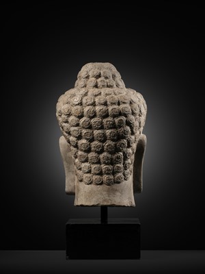 Lot 252 - A RARE AND LARGE SANDSTONE HEAD OF BUDDHA, MON DVARAVATI