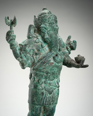 Lot 1065 - A KHMER-STYLE BRONZE FIGURE OF GANESHA