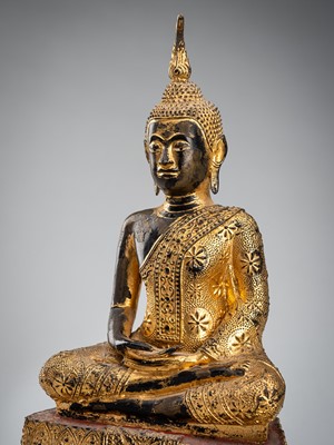 Lot 1023 - A GILT-LACQUERED BRONZE FIGURE OF BUDDHA, RATTANAKOSIN KINGDOM