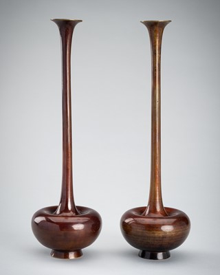 Lot 104 - A PAIR OF TALL BRONZE IKEBANA VASES FOR TEA CEREMONIES