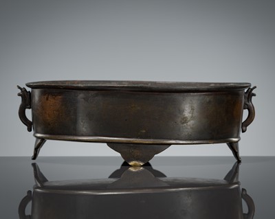 Lot 79 - AN OVAL BRONZE ‘CHILONG’ CENSER, YUAN TO MING DYNASTY